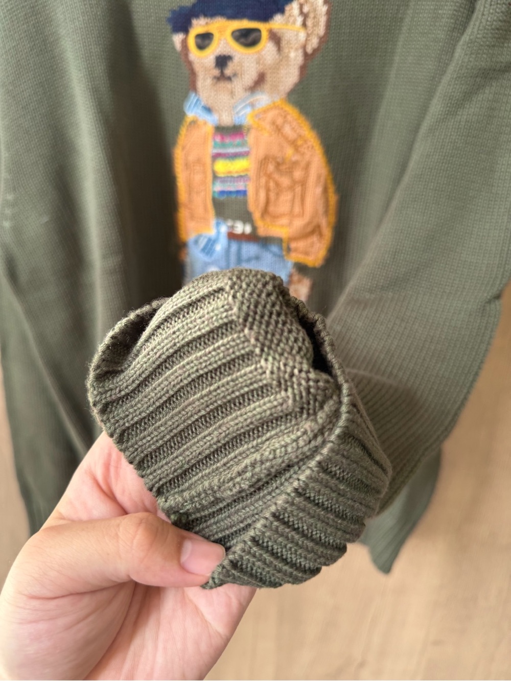Polo by Ralph Lauren Olive Green Bear Intarsia Crewneck Sweater - Picture 4 of 5